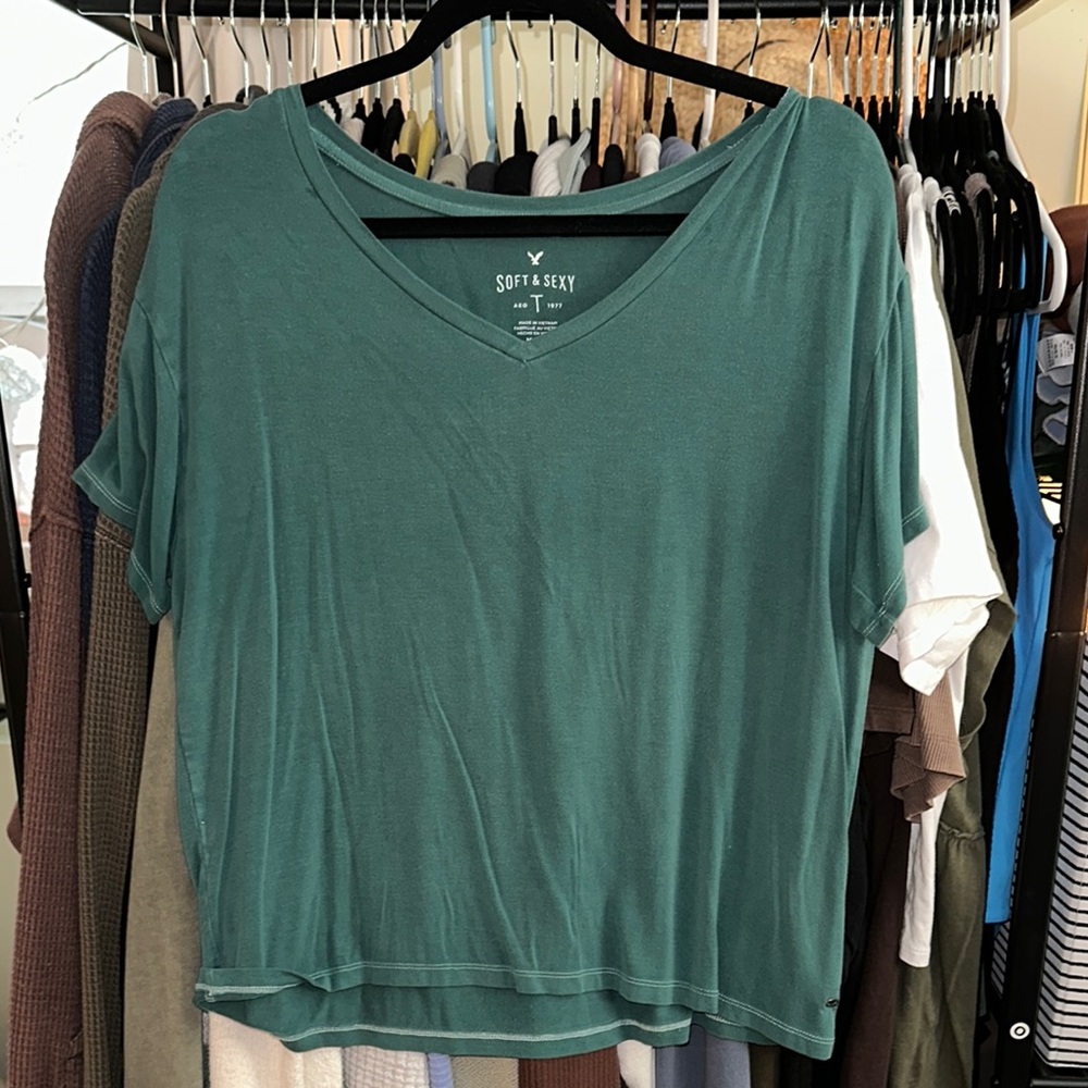 American Eagle Outfitters Blue Green Relaxed Short Sleeve Tee